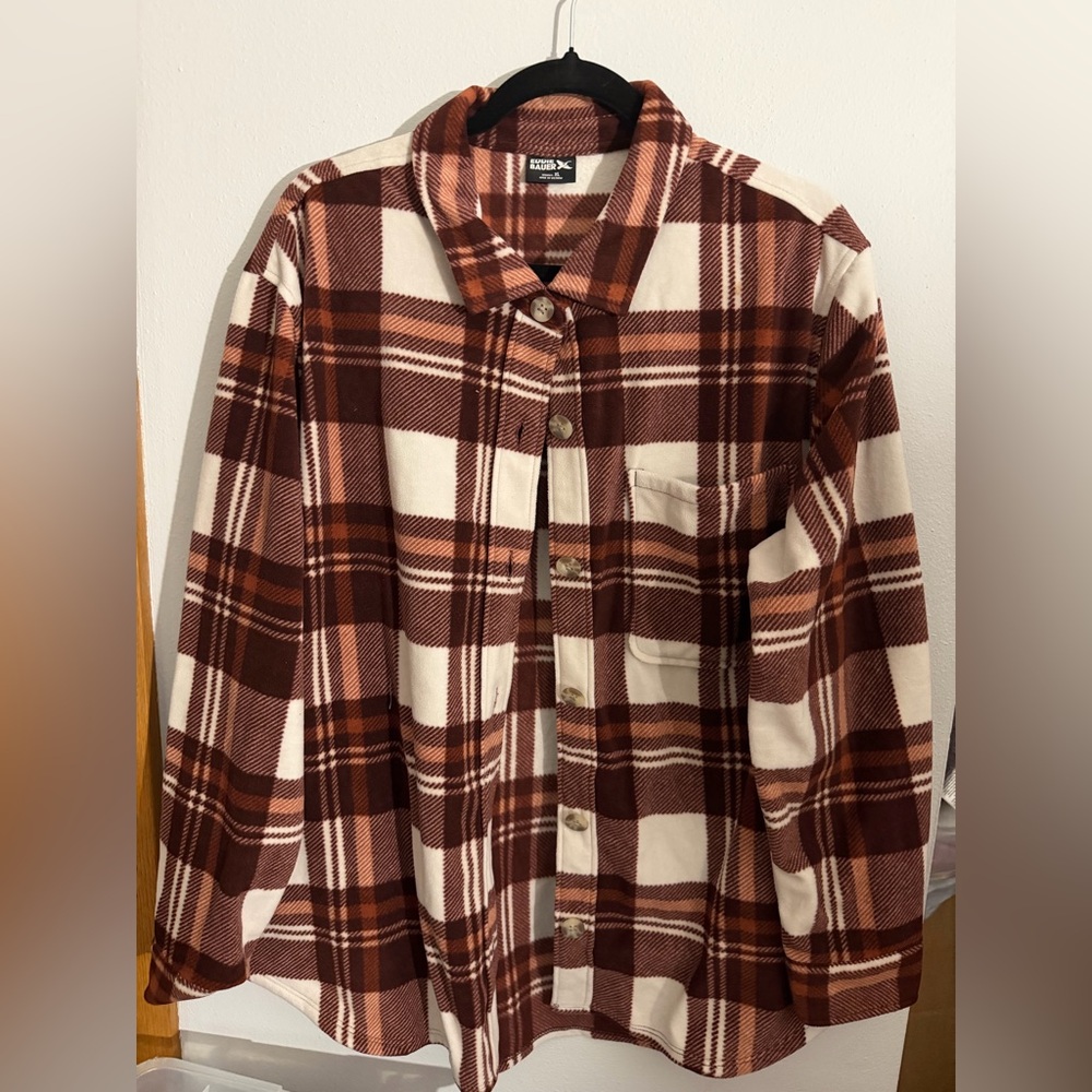 Eddie Bauer Brown & Cream Plaid Button-Front Utility Jacket